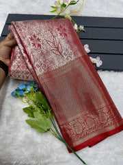 Beautiful Banarsi Hand-loom Silver Tissue Zari Silk Saree