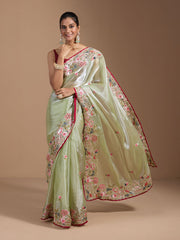 Jimmy Choo Pure Soft Party-wear Heavy Embroidery Multi Thread Coding Work Saree