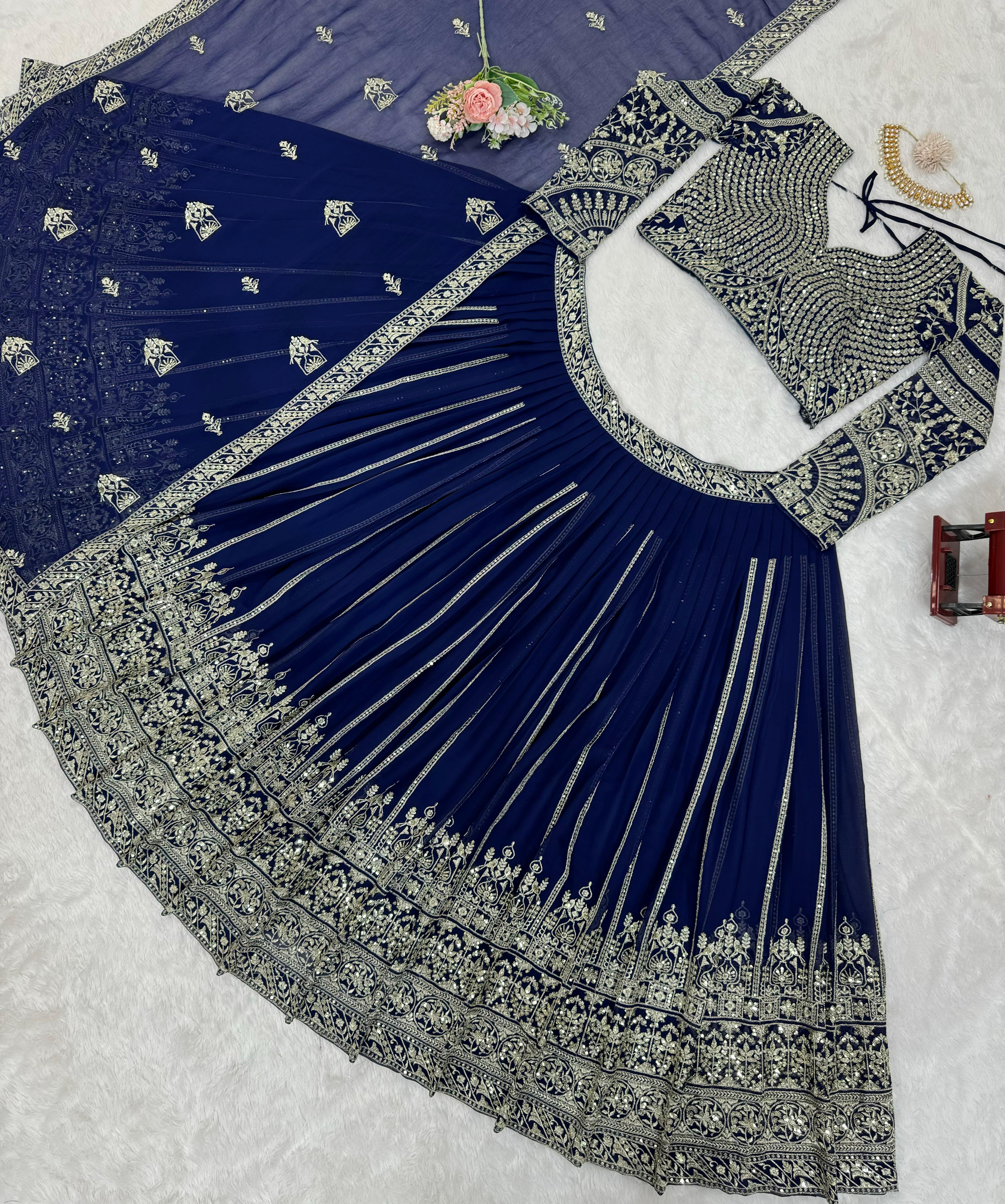 Partywear Stylish Blue Georgette Thread & Sequence Work Lehenga Choli