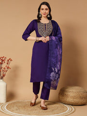 Designers Roman Silk with Embroidery Work Kurti Pent Dupatta Set