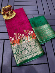 Traditional Pure Mashru Silk With Beautiful Elephant Design With Multi Printed Saree