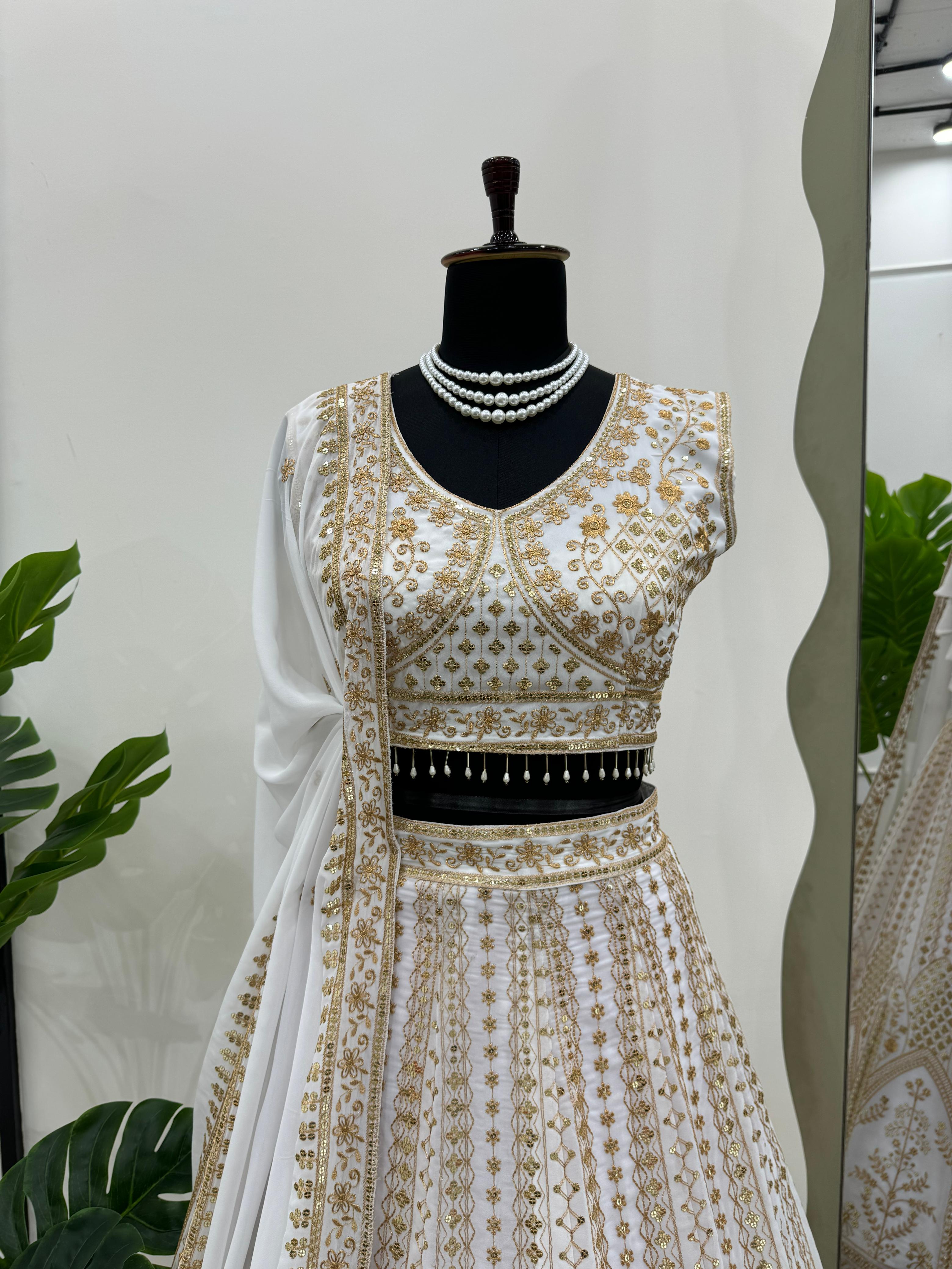 Beautiful White Designer Georgette Work Lehenga Choli