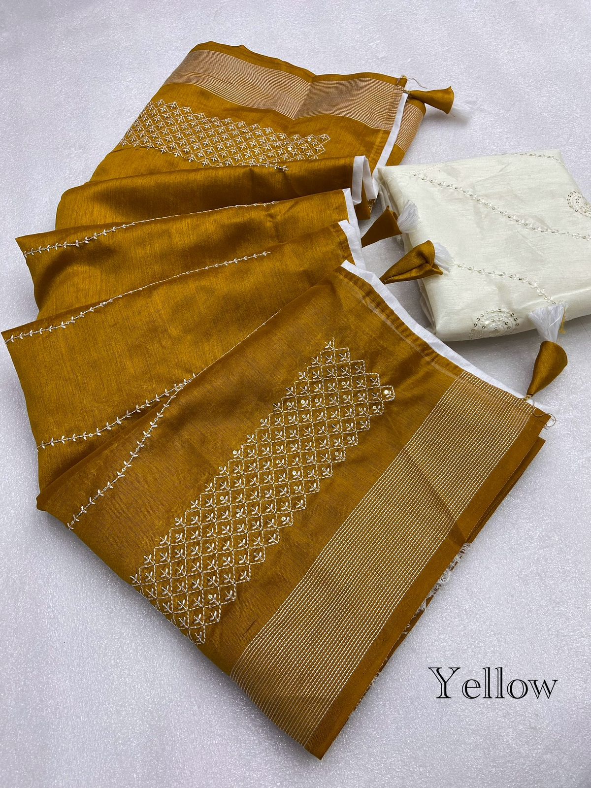 Beautiful Crystal Cotton Seqance Work With Rich Pallu Saree