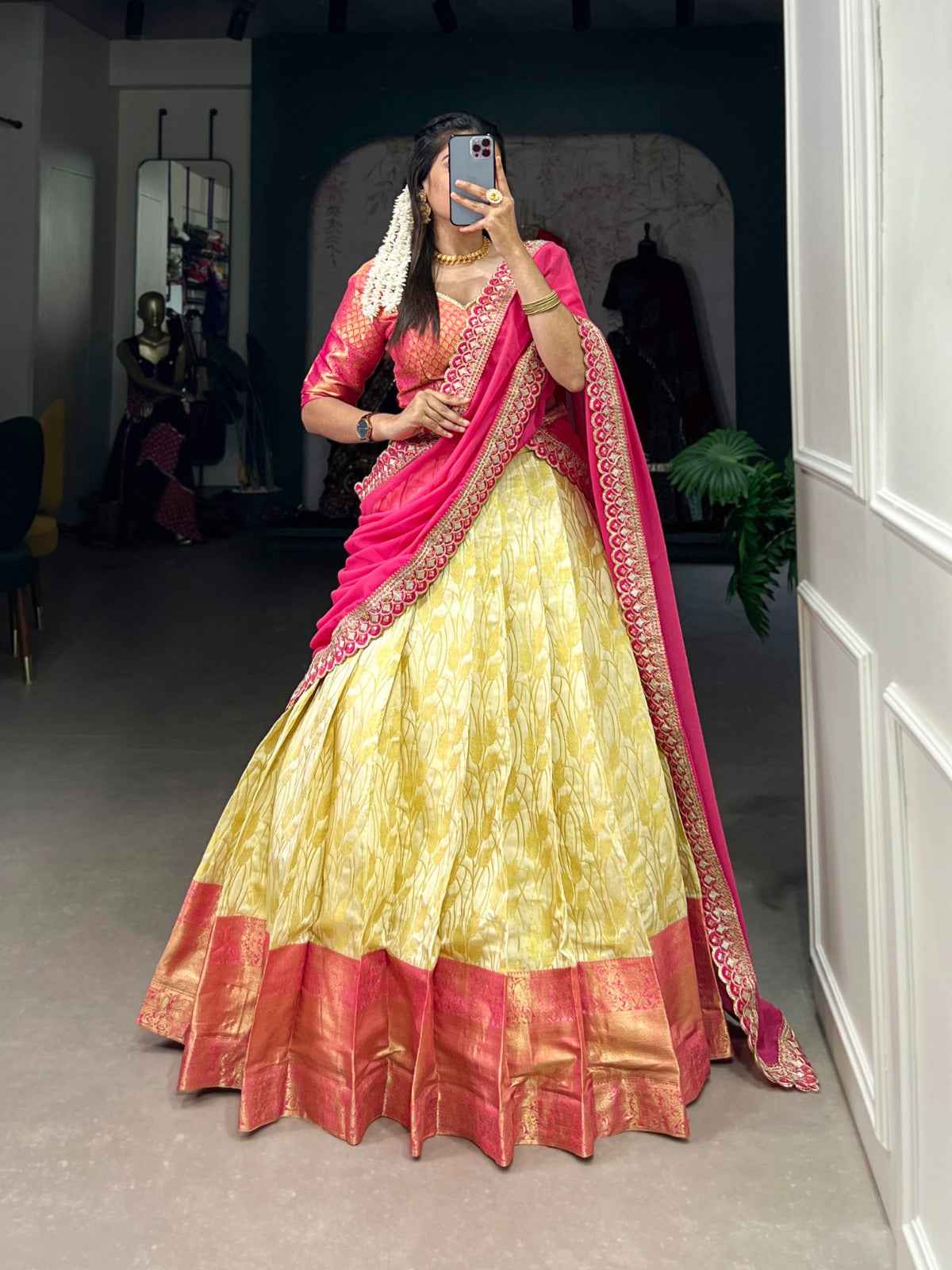 Traditional Festival Wear Jacquard Silk Zari Weaving Work Lehenga Choli