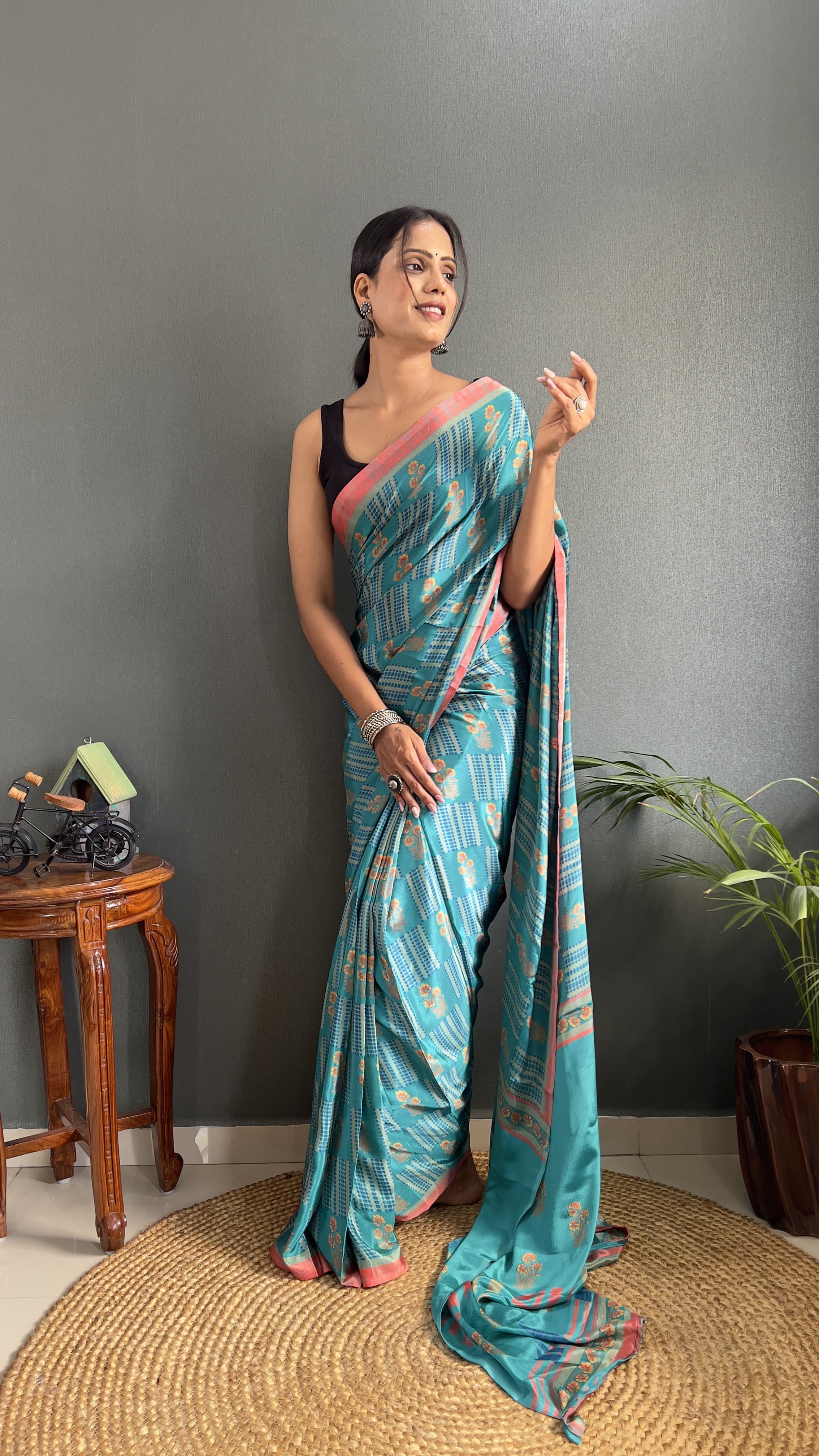 Turkey Crape Silk With Beautiful Designer Printed Ready To Wear 1 Min Saree