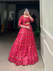 Festival Special Pink Tradition Touch Of Elegance Tussar silk Floral Printed Lehenga Choli