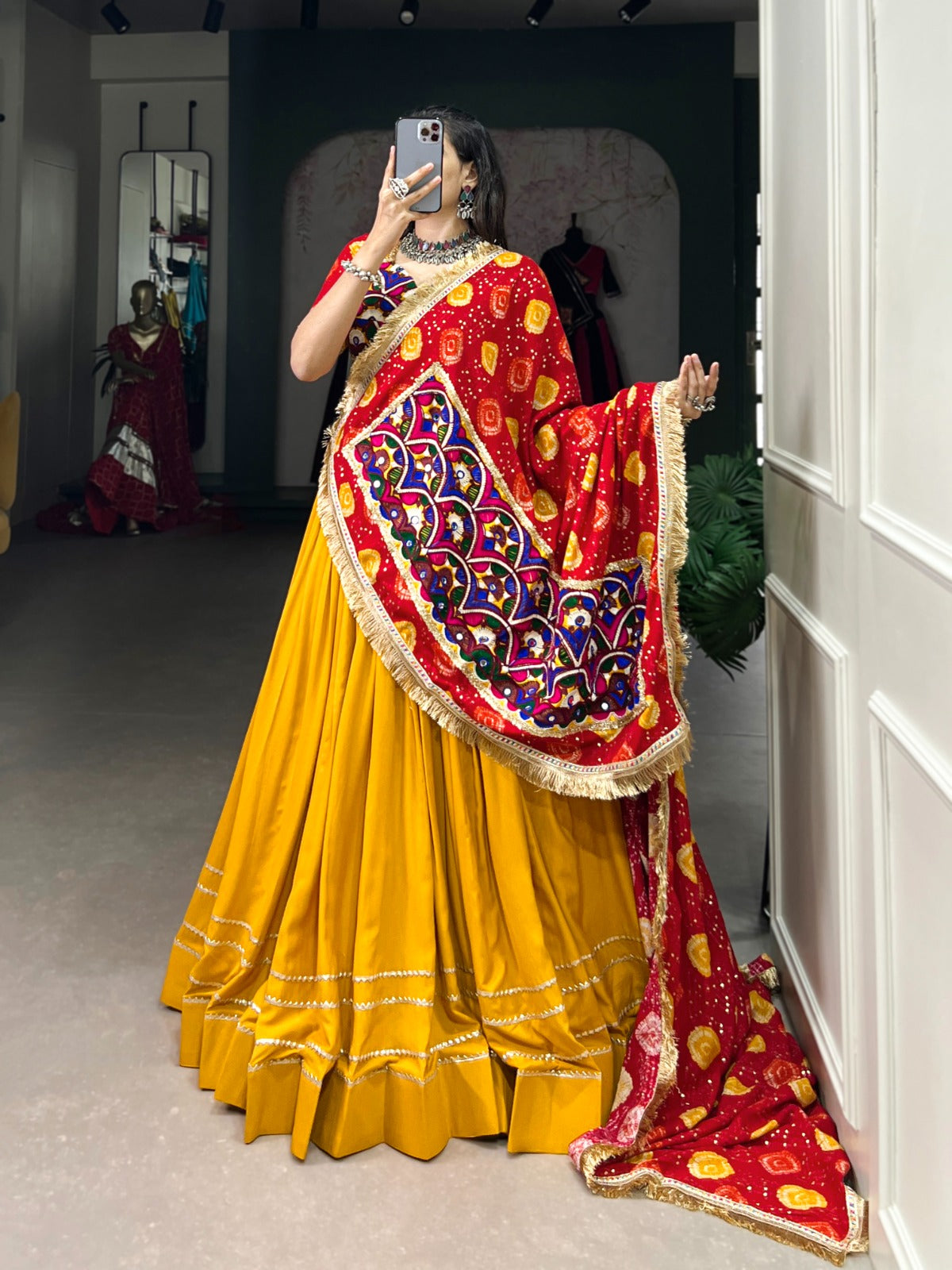 Traditional Beautiful Pure Rayon Plain Gotta Patti Lehenga Choli