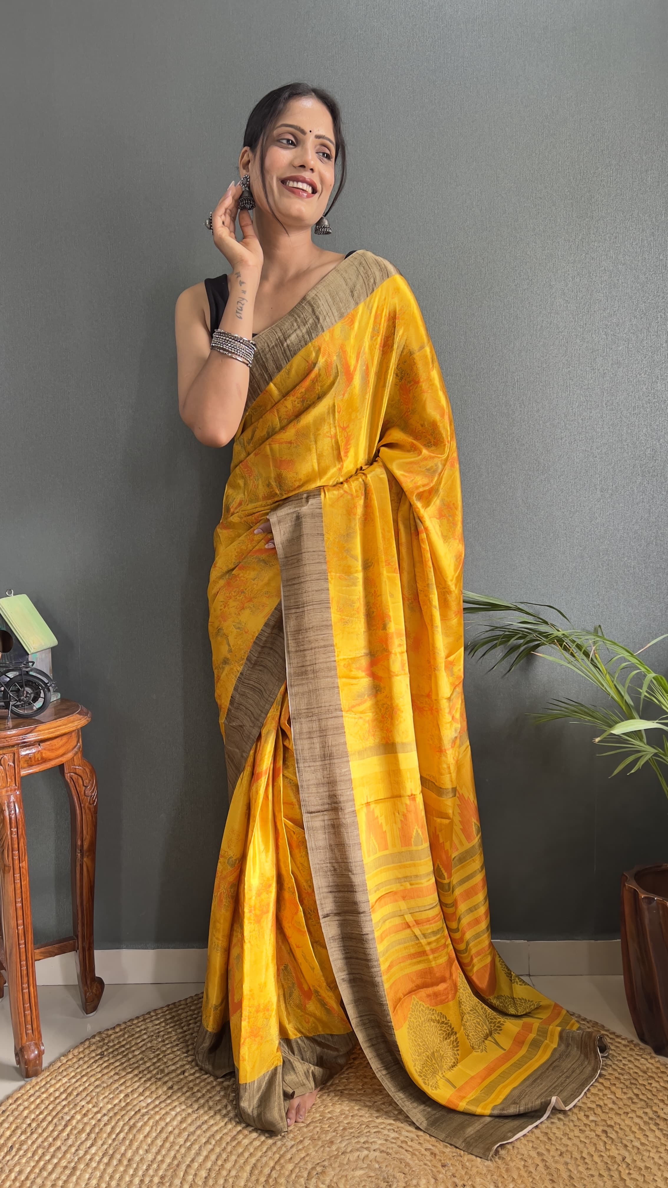 Turkey Crape Silk With Beautiful Designer Printed Ready To Wear 1 Min Saree