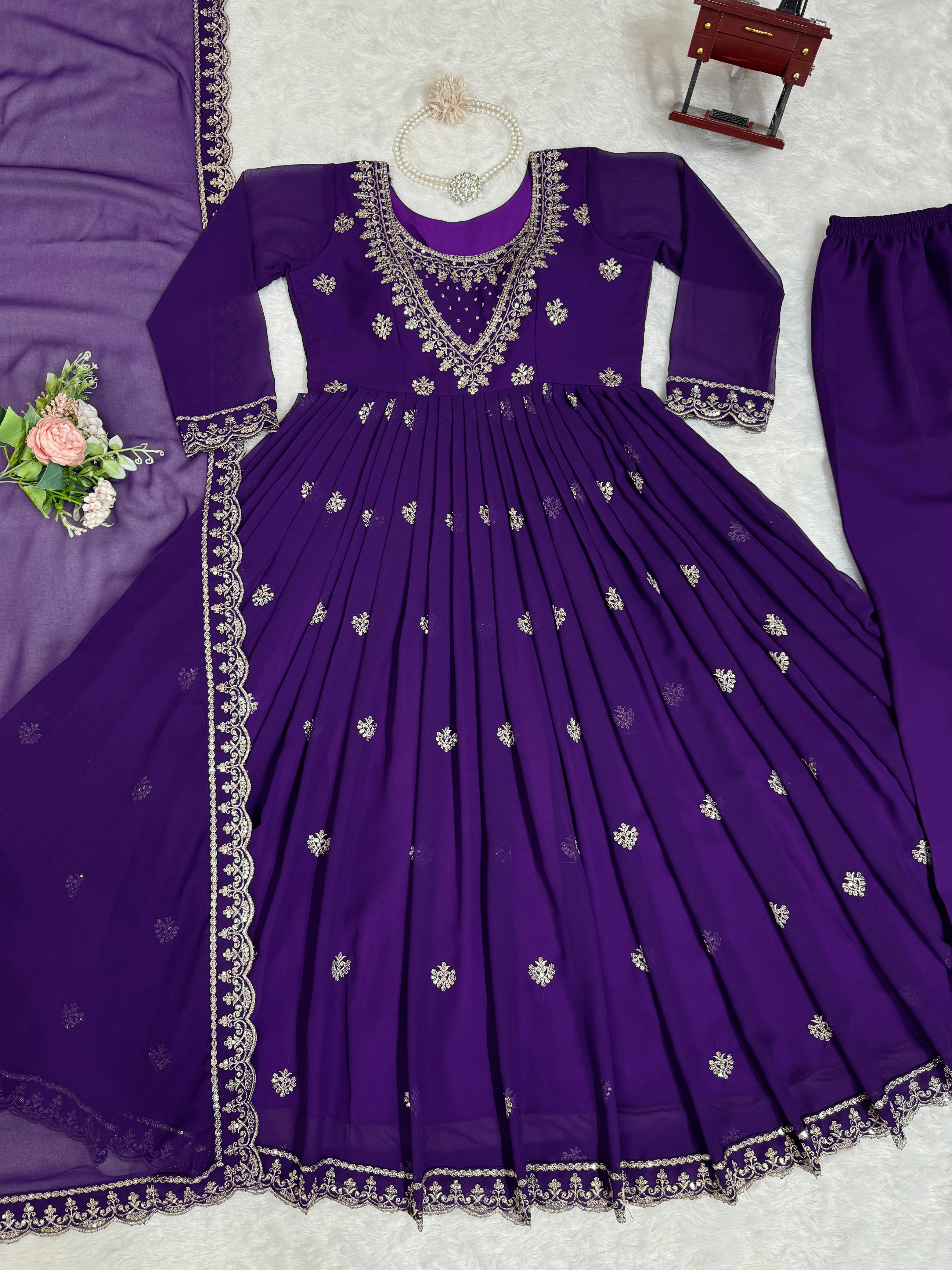 Partywear Stylish Purple Designer Gown