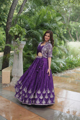 Fashionable Purple Chinon Silk Co-ord Set