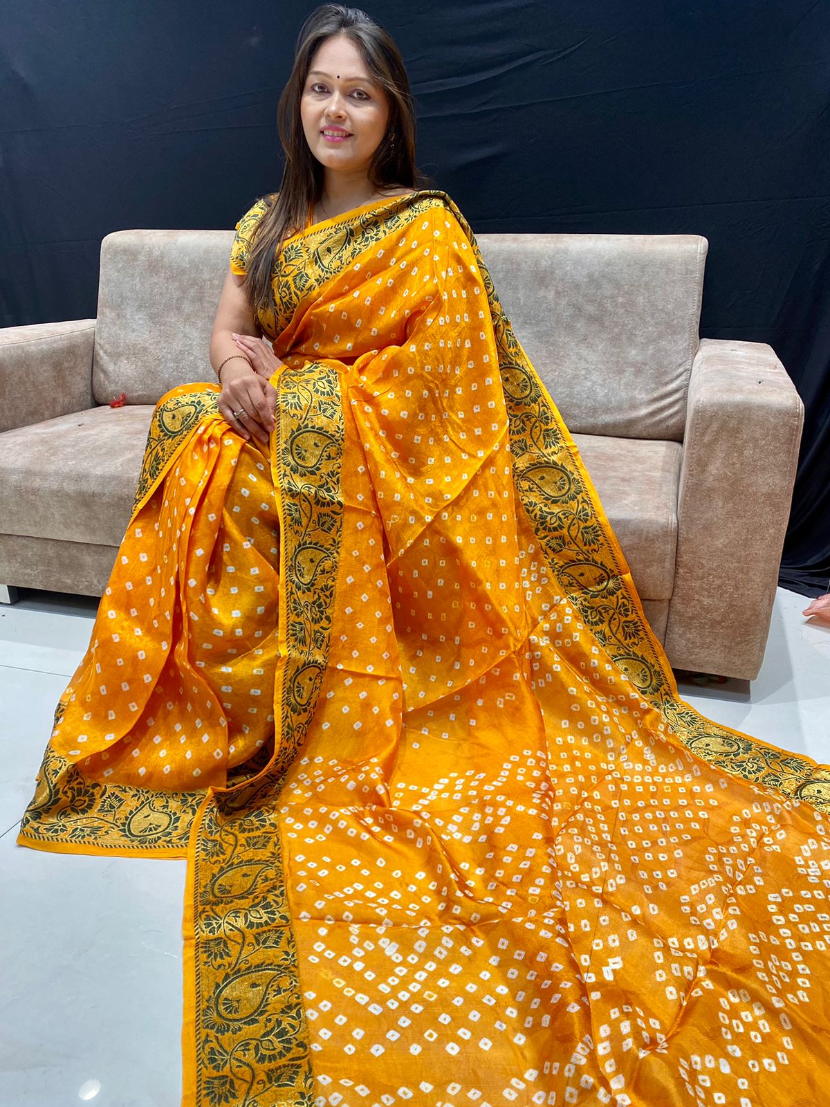 Beautiful Bandhani  Work  Saree