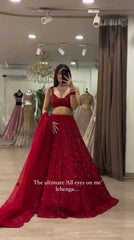 Red Sequence Work Chinon Silk Partywear Lahenga Choli