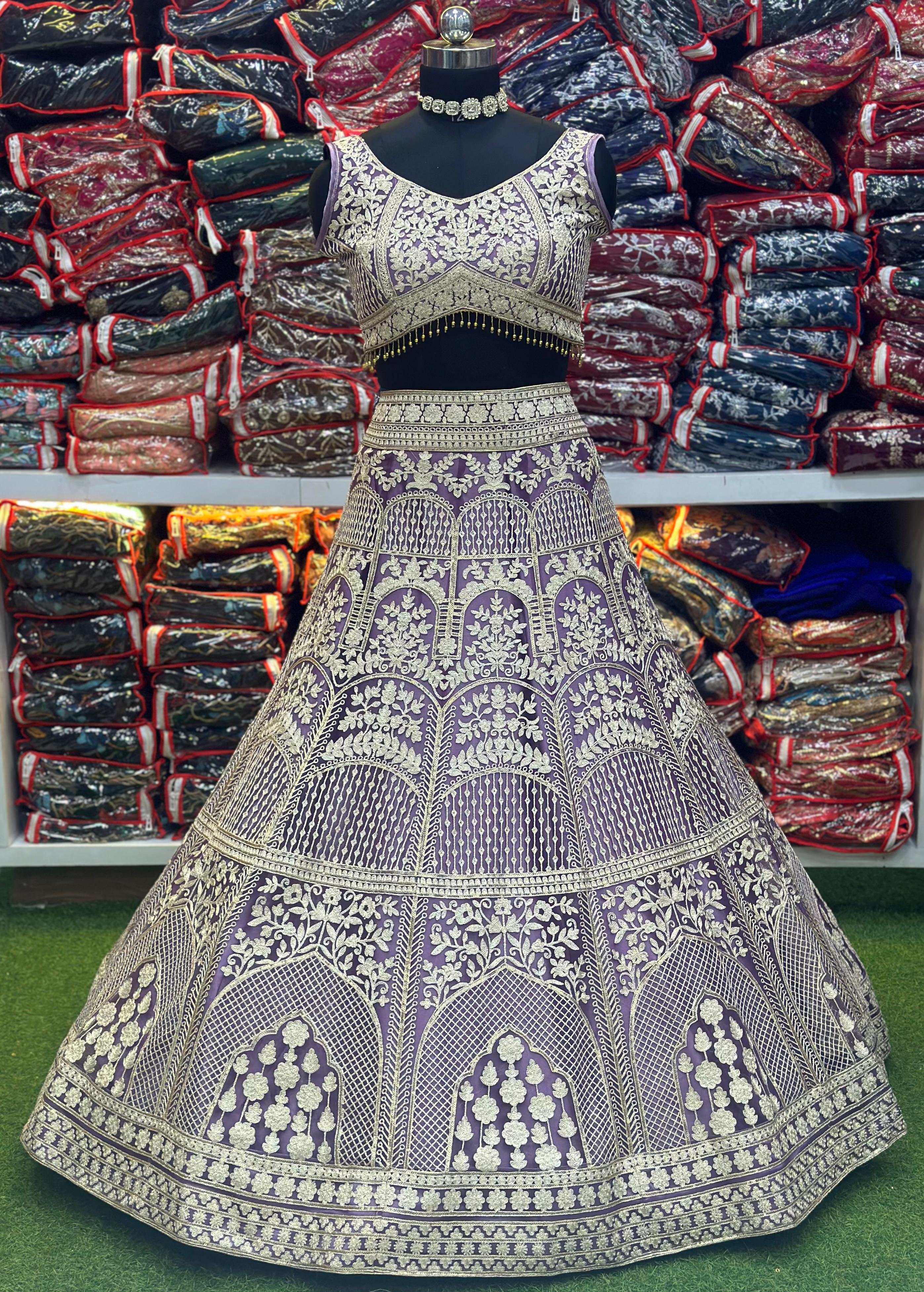 Bridal Reception Special Heavy Net Designer Embroidery Thread  Work Lehenga Choli