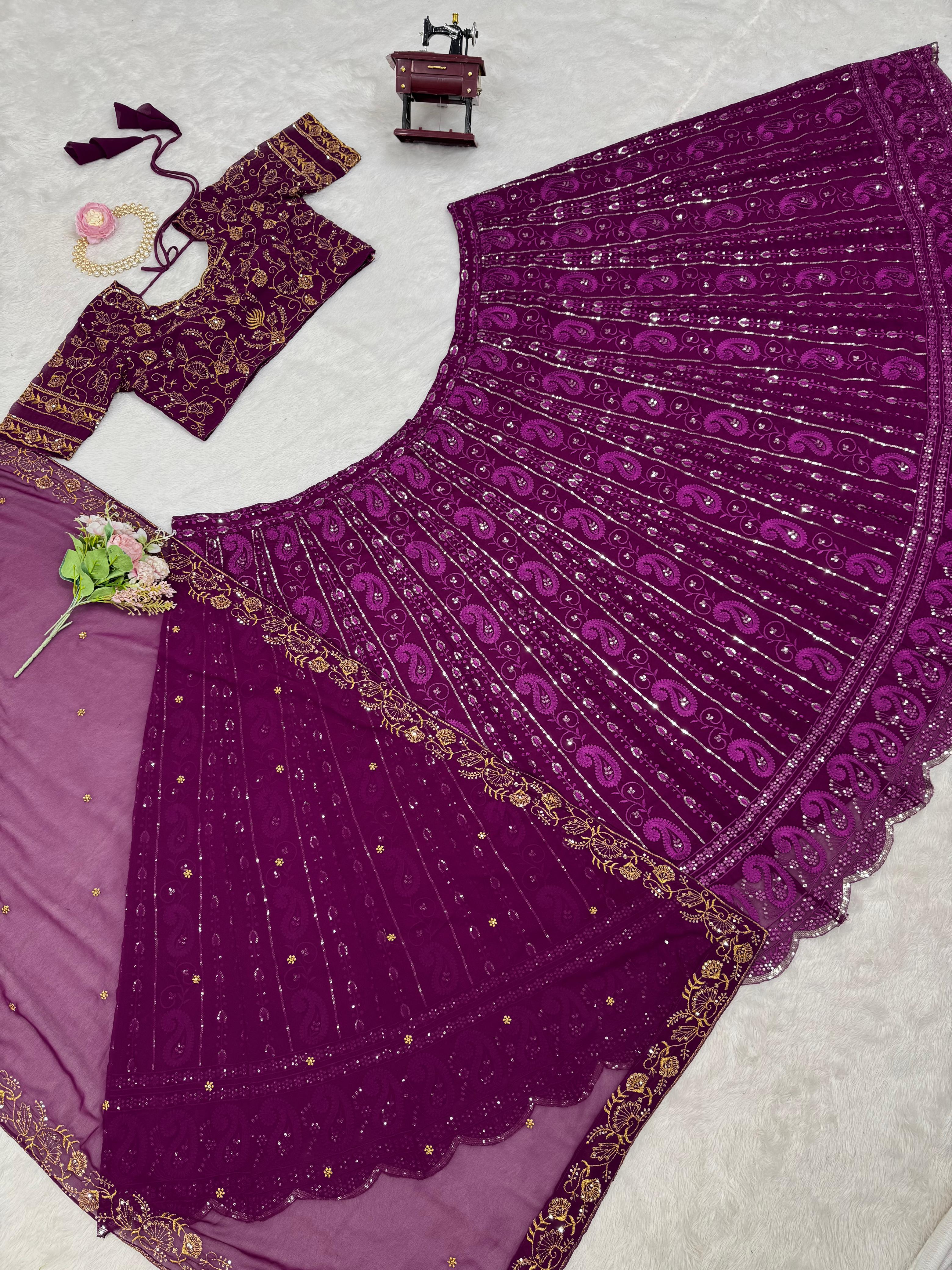 Party-wear Purple Georgette Thread With Sequence Work Lehenga Choli