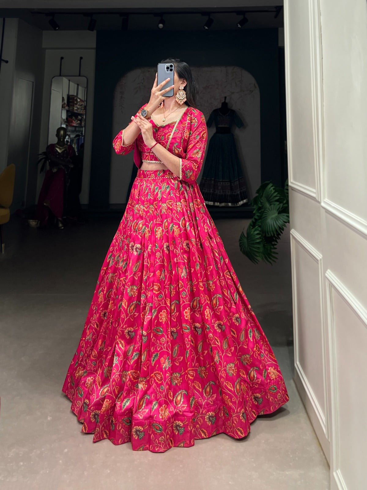 Festival Special Pink Tradition Touch Of Elegance Tussar silk Floral Printed Lehenga Choli