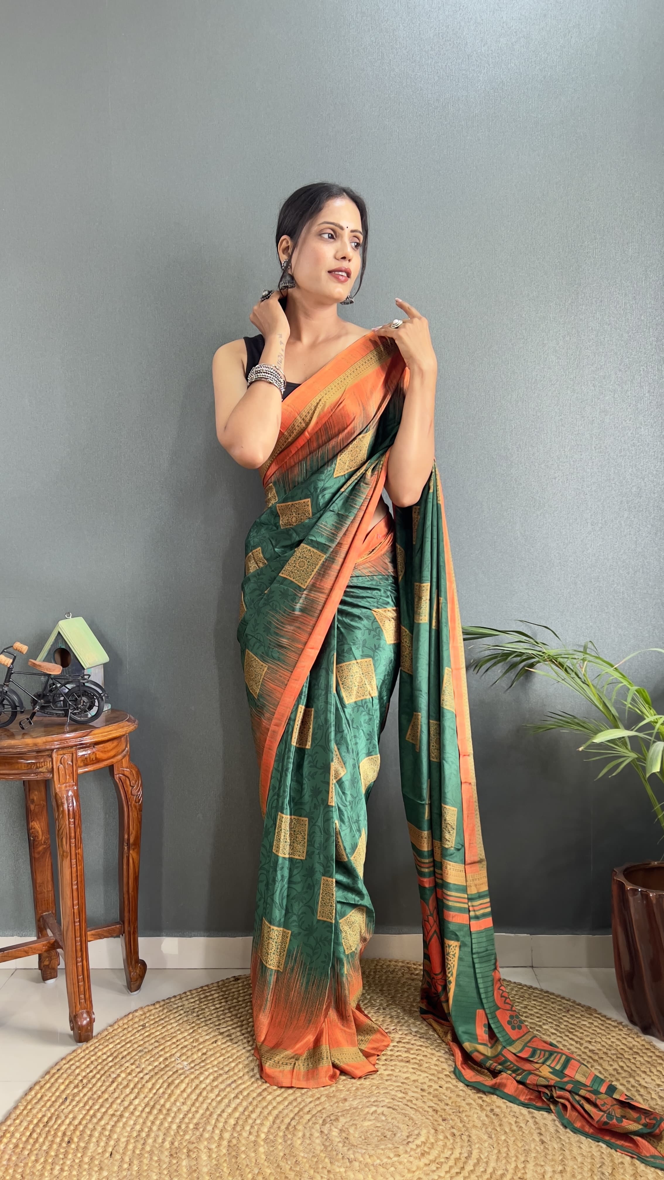 Turkey Crape Silk With Beautiful Designer Printed Ready To Wear 1 Min Saree