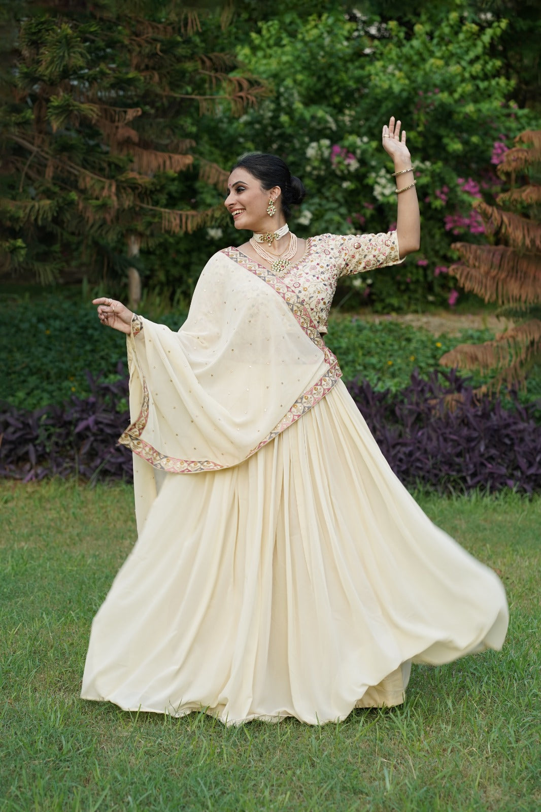 Shining Off-White Exquisitely Embroidered Lehenga Choli