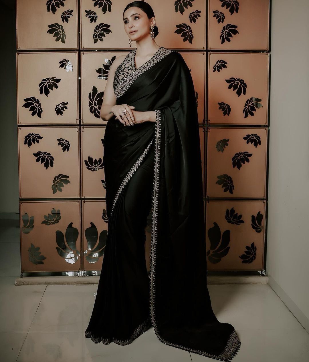 Prittiest Black Satin Silk Sequence Work Saree