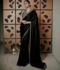 Prittiest Black Satin Silk Sequence Work Saree