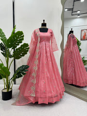 Traditional Beautiful Organza Silk Thread With Sequence Work Gown