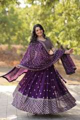 Purple Masterpiece Blooming Sequence Thread & Embroidery Work Lehenga Choli