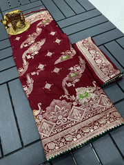 Festival Amazing Pure Soft Kolkata Meena Elephant Viscose Weaving Soft Saree