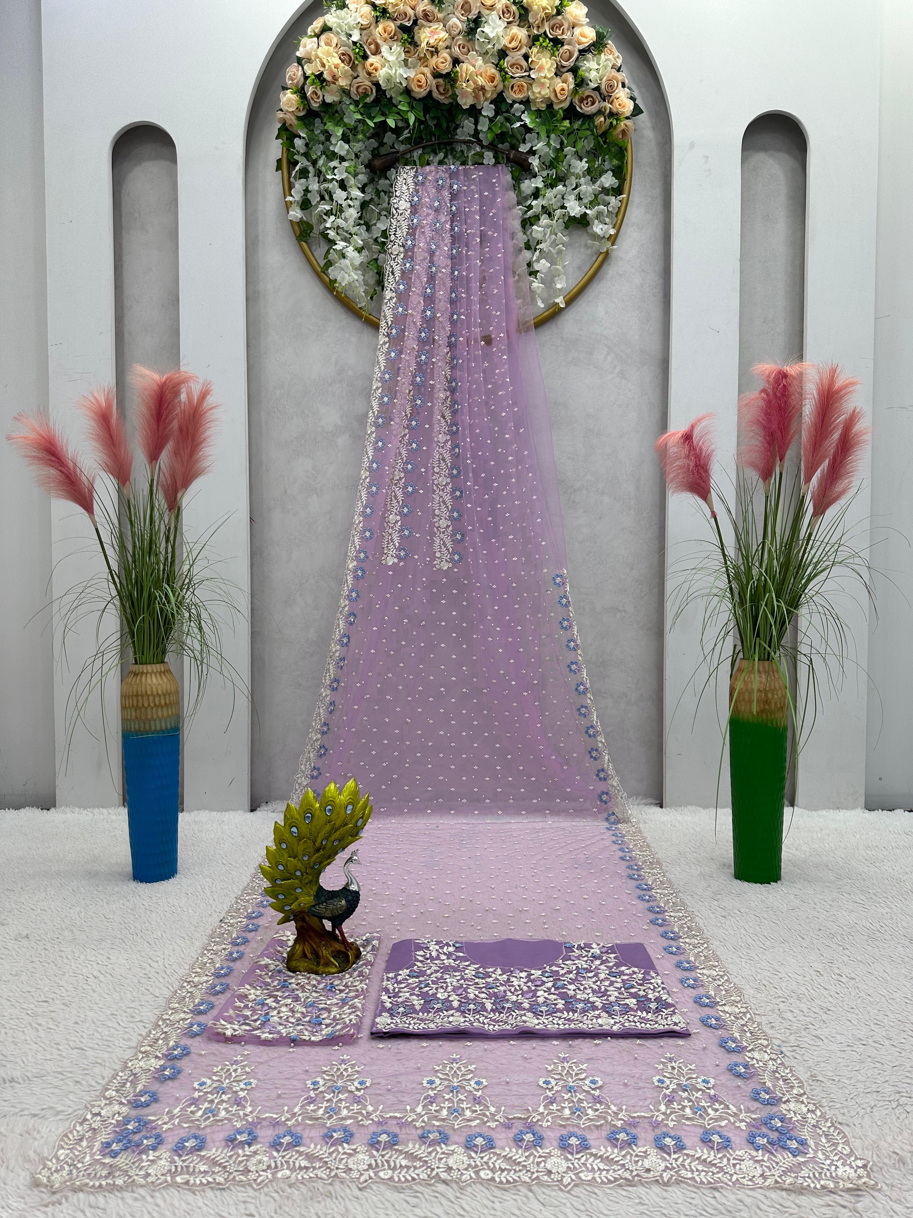 Lovely Lavender Colour Soft Net Partywear Saree