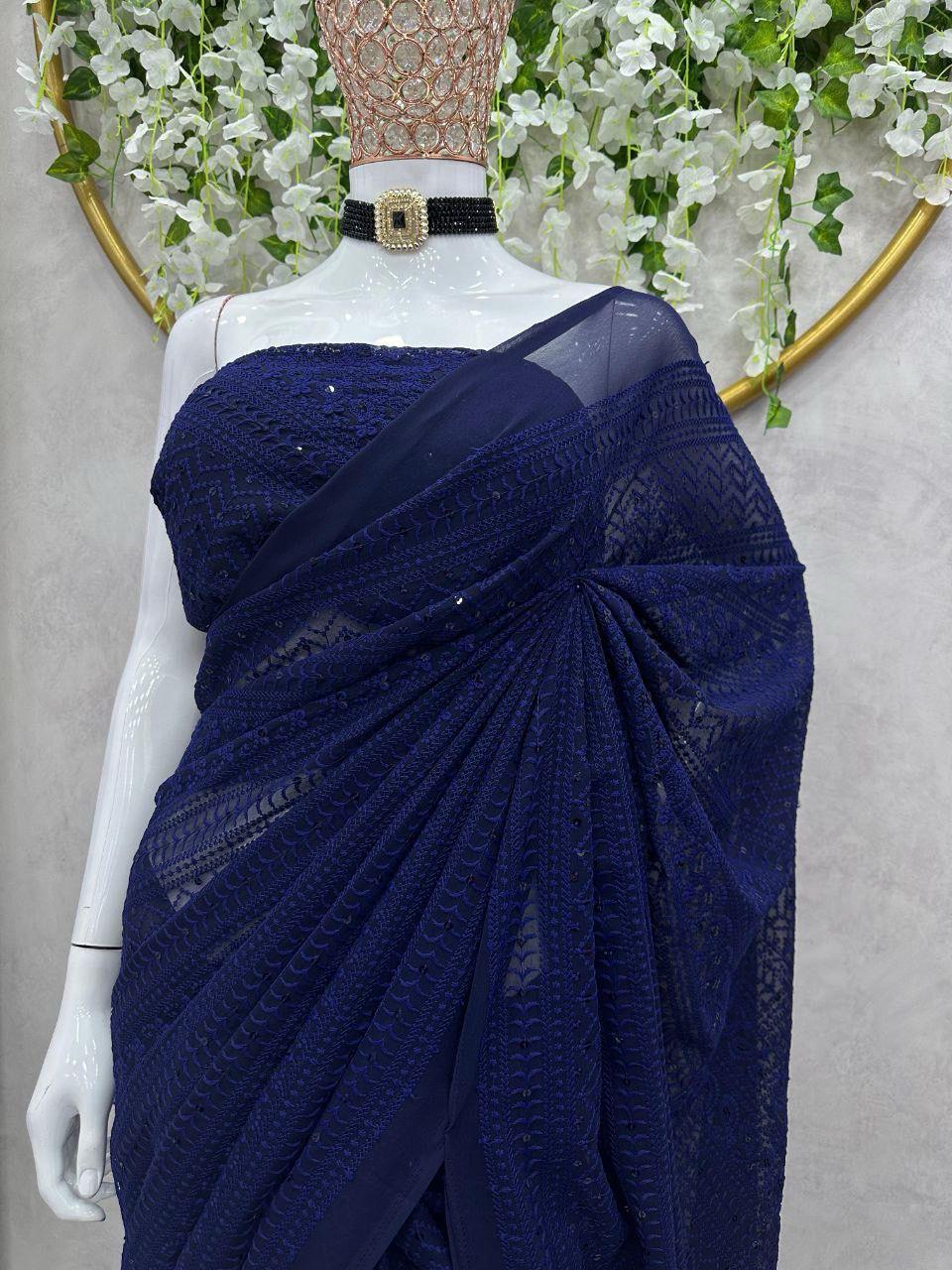 Beautiful Designer Georgette Thread Work Saree