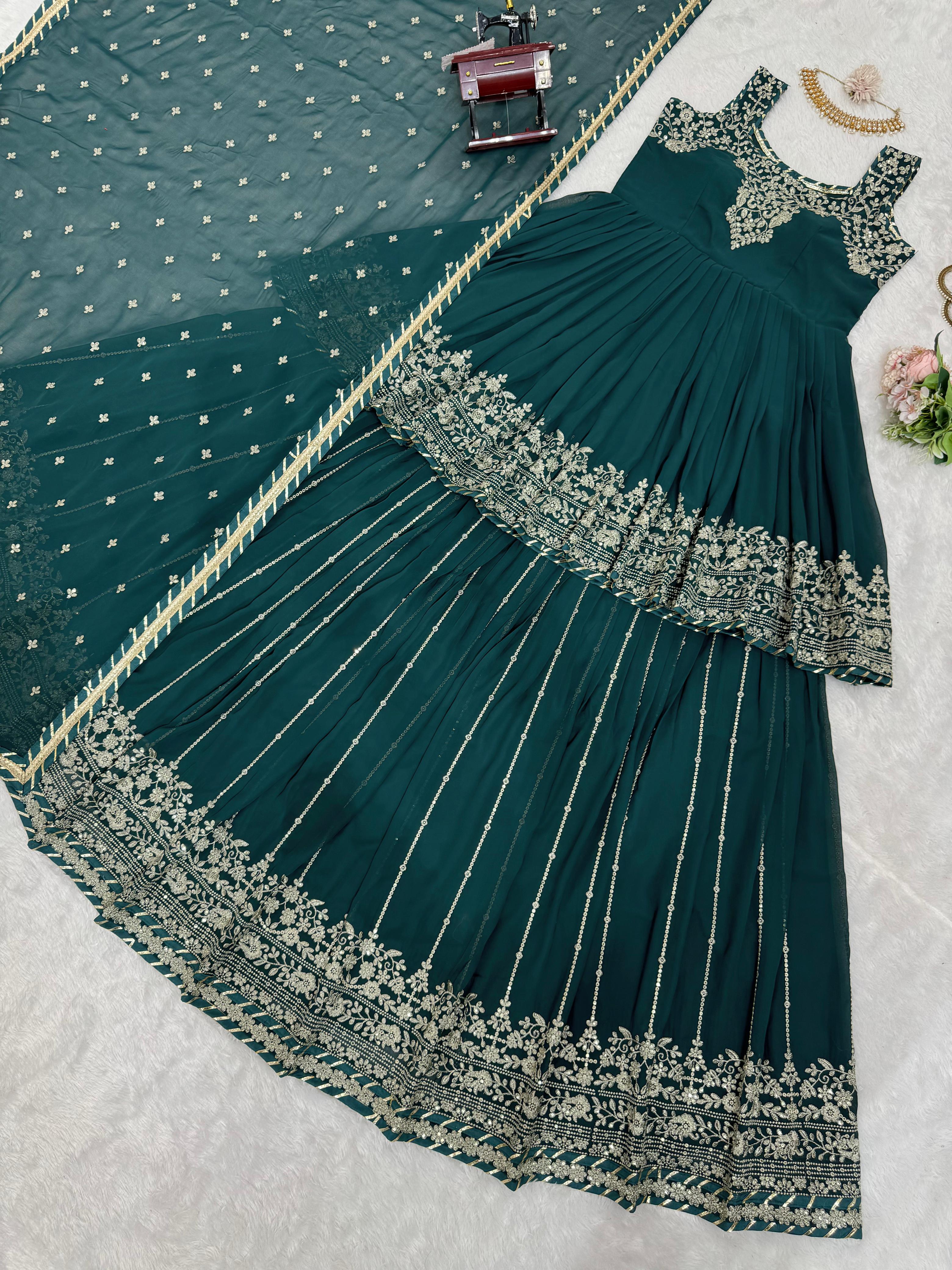 Wedding Special Green Georgette Thread With Sequence Work Lehenga Choli