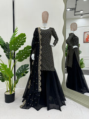 Partywear Black Georgette Thread & Sequence Work Salwar Suit