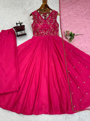 Pretty Pink Chinon Silk Party-wear Gown