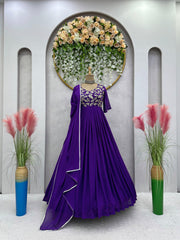 Dazzling Purple Georgette Thread With Sequence Work Gown