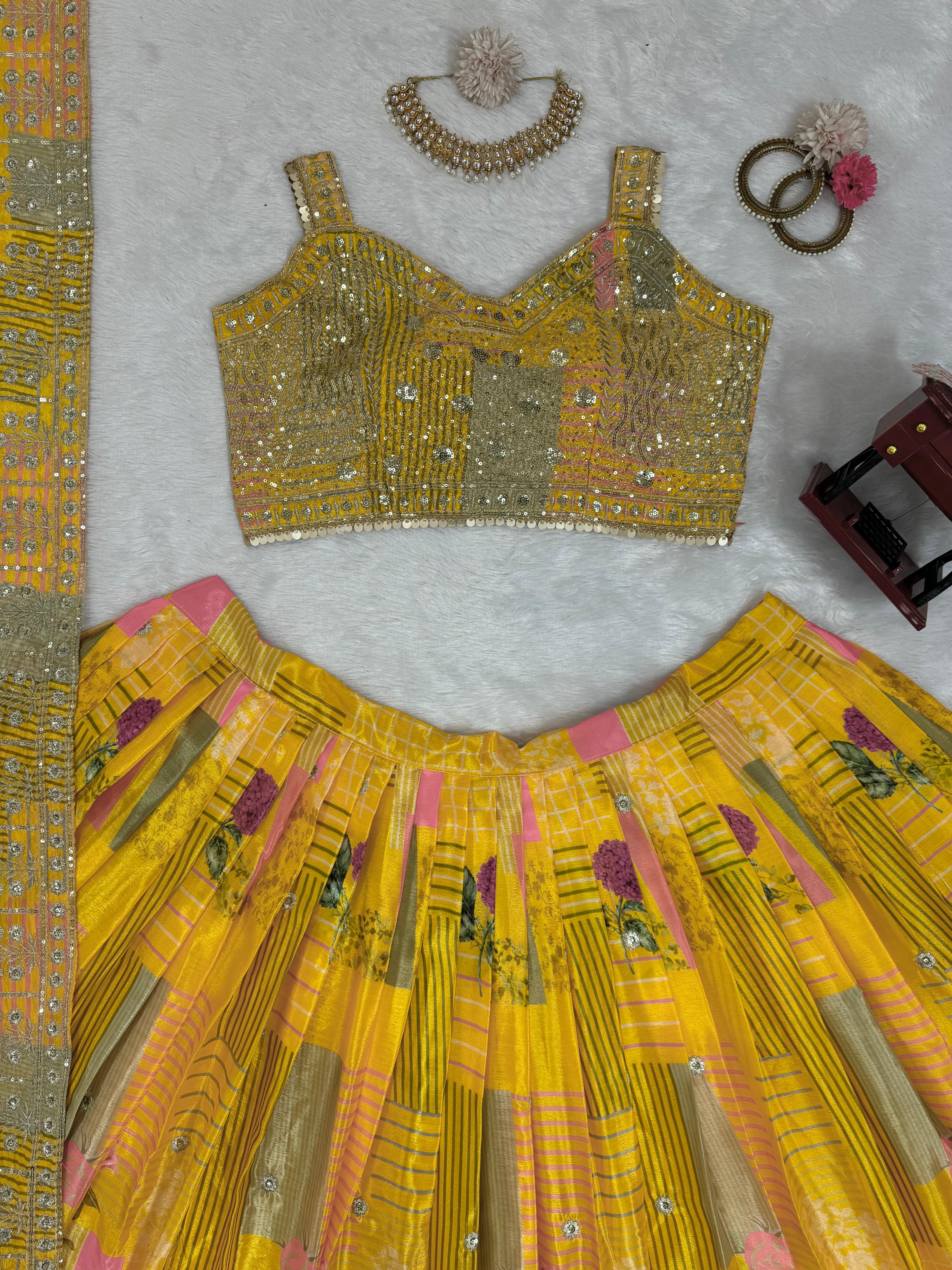 Beautiful Haldi Special Yellow Thread & Sequence Work Lehenga Choli