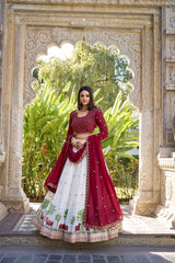 Wedding Special Georgette White & Red Combination Sequence With Thread Embroidery Work Lehenga Choli