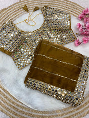 Party-wear Jimmy Choo Satin Bollywood Blockbuster Original Mirror Work Saree