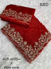 Beautiful Soft Lightweight Chiffon X Patta Work Saree