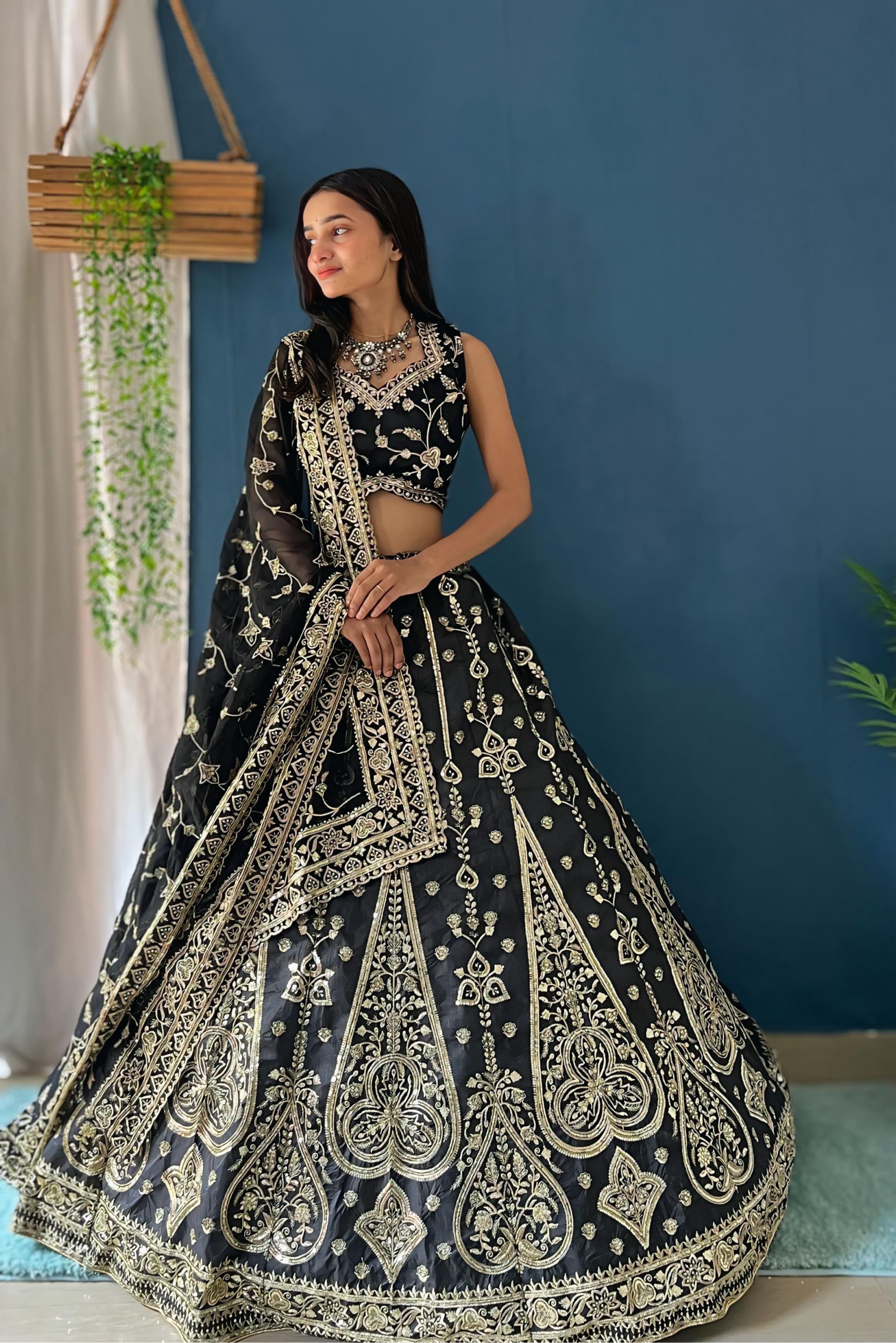 Black Georgette Jalpari Silk Embroidery Sequence Designer Lehenga Choli