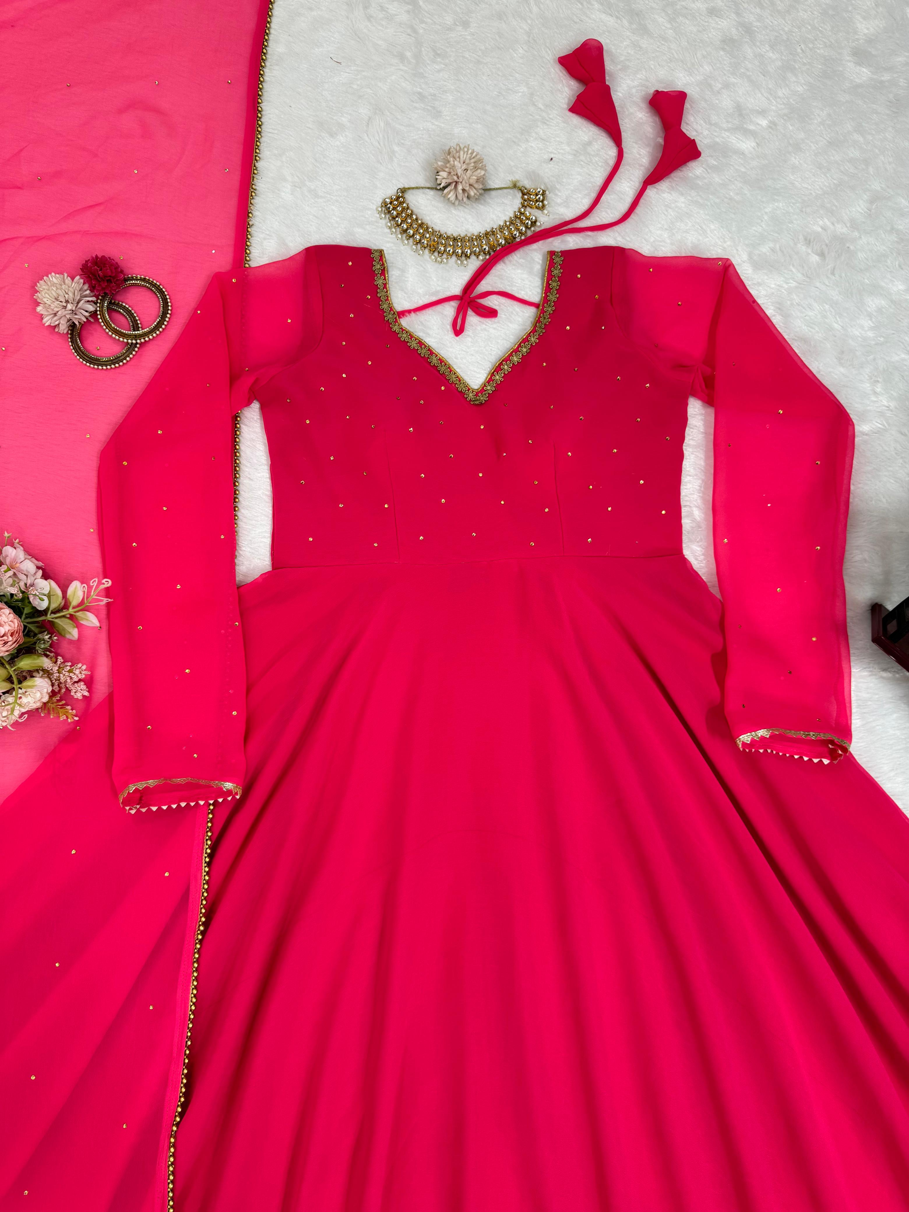 Pink Elegant Beautiful Designer Georgette Gown