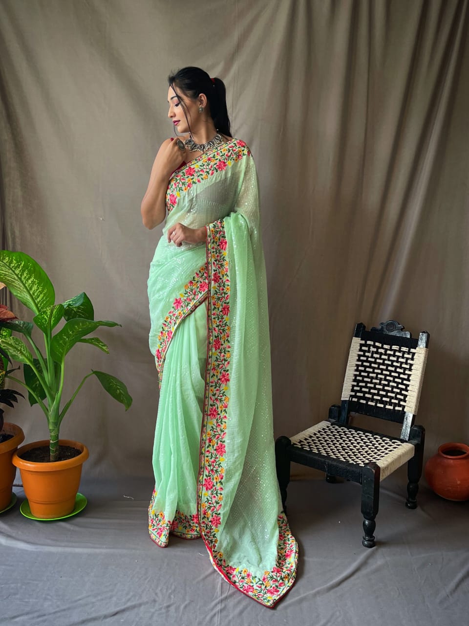 Pure Georgette Sequence Work Saree