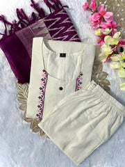 Beautiful White Cotton Dress With Embroidery Work