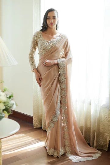 Partywear Georgette Beautiful Designer Sequence With Real Mirror Work Saree