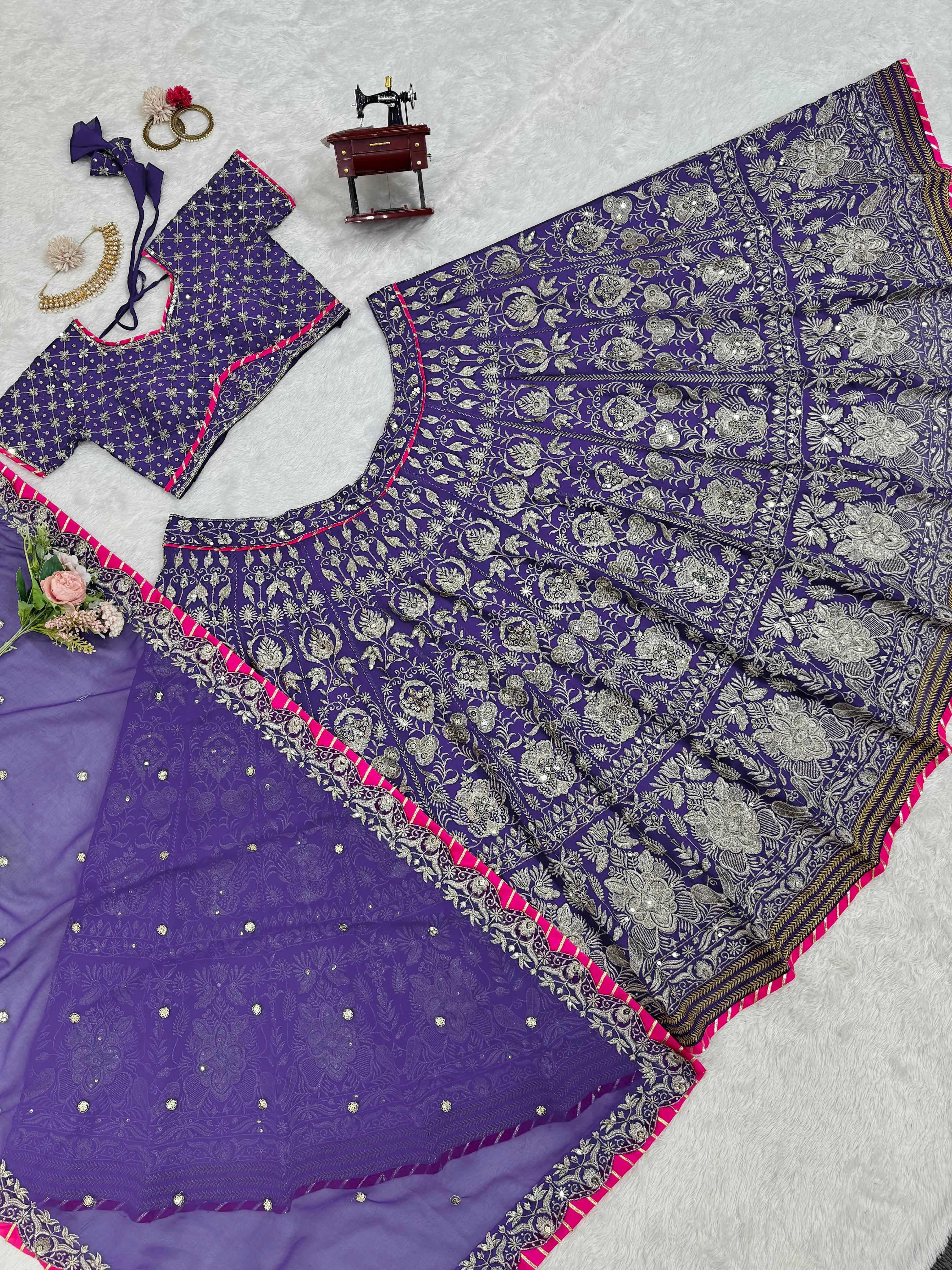 Party-wear Purple Georgette Thread With Sequence Work Lehenga Choli