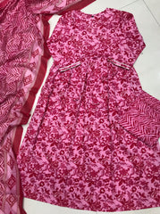 Pretty Pink Colour Cotton Floral Printed Dress