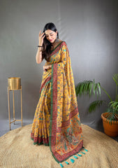 Pure Malai Cotton Printed Work Saree