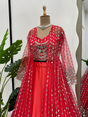 Beautiful Festival Wear Red  Indo Western Lehenga Choli