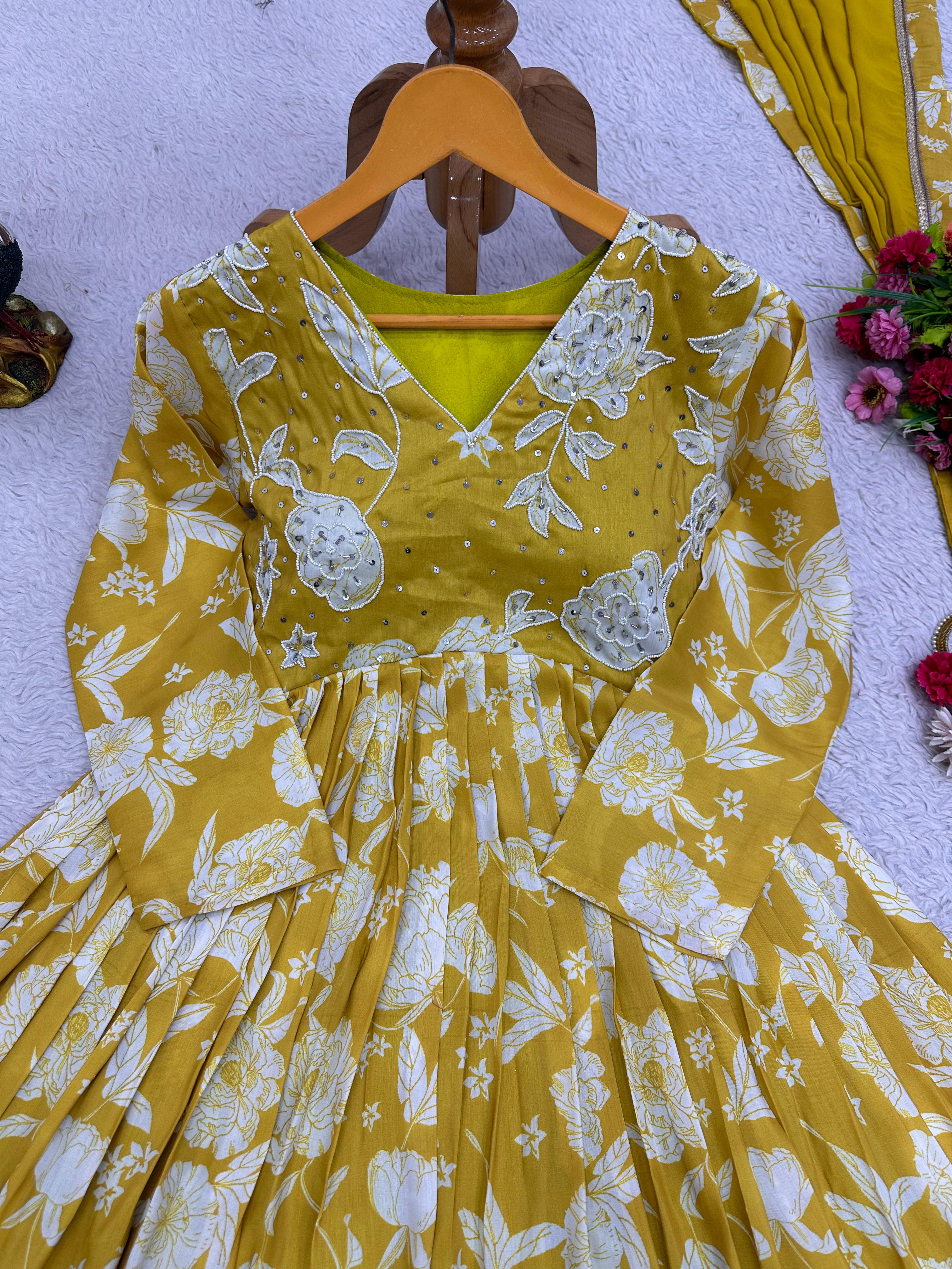 Beautiful Designer Yellow Muslin Cotton Dress