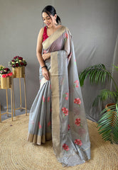 Beautiful Cotton Flower Work Saree