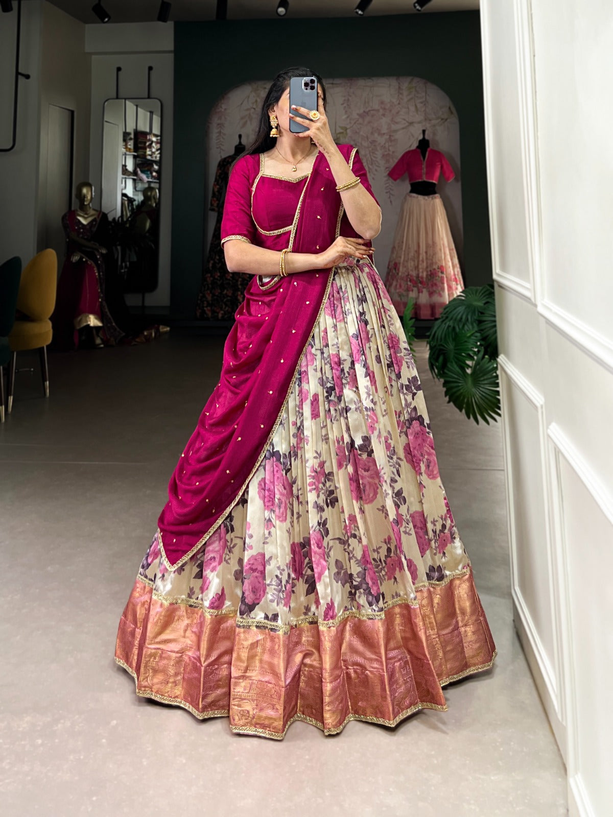 Beautiful festive Special Dola Silk Floral Printed Zari Weaving Lehenga Choli