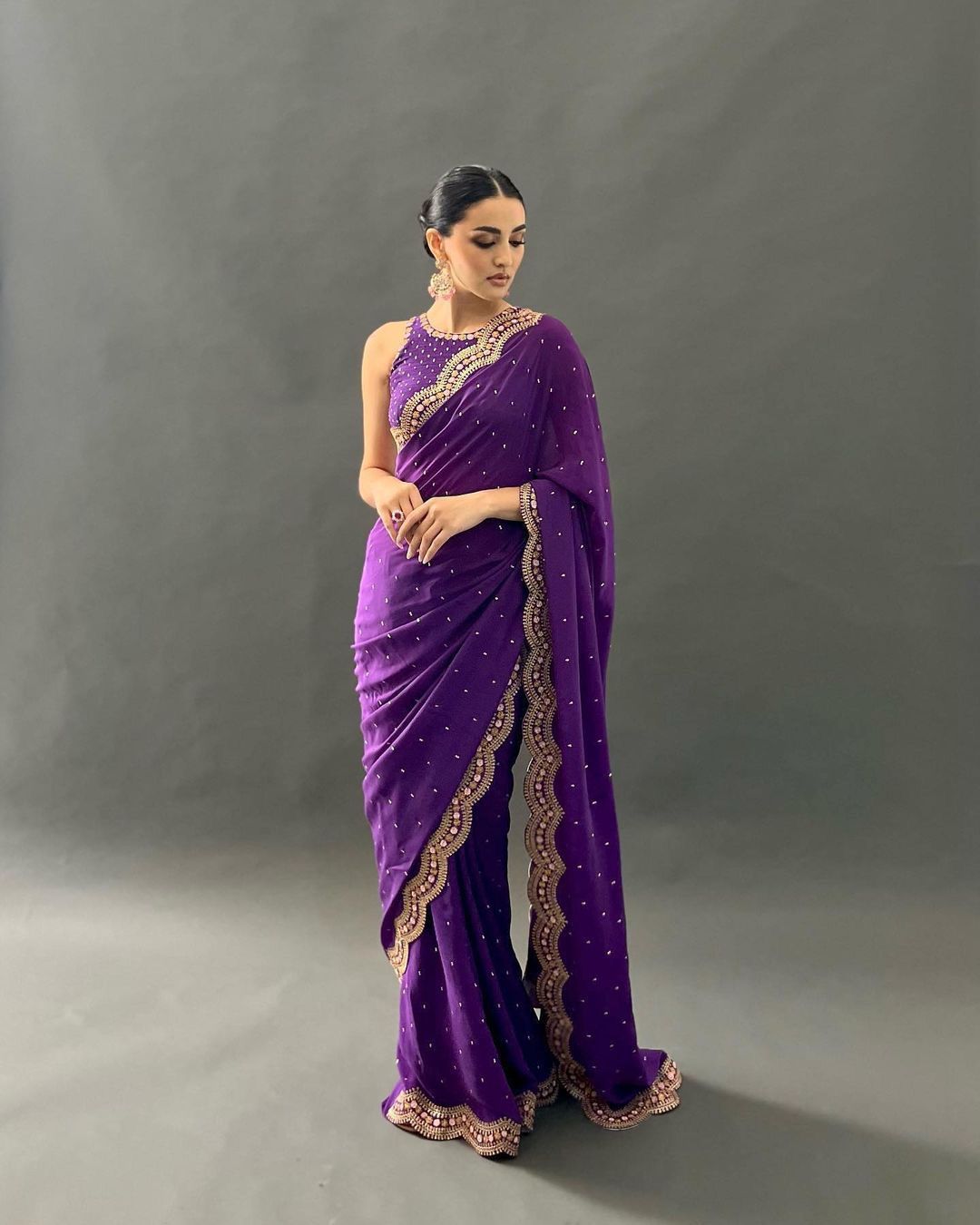 Partywear Purple Beautiful Designer Saree