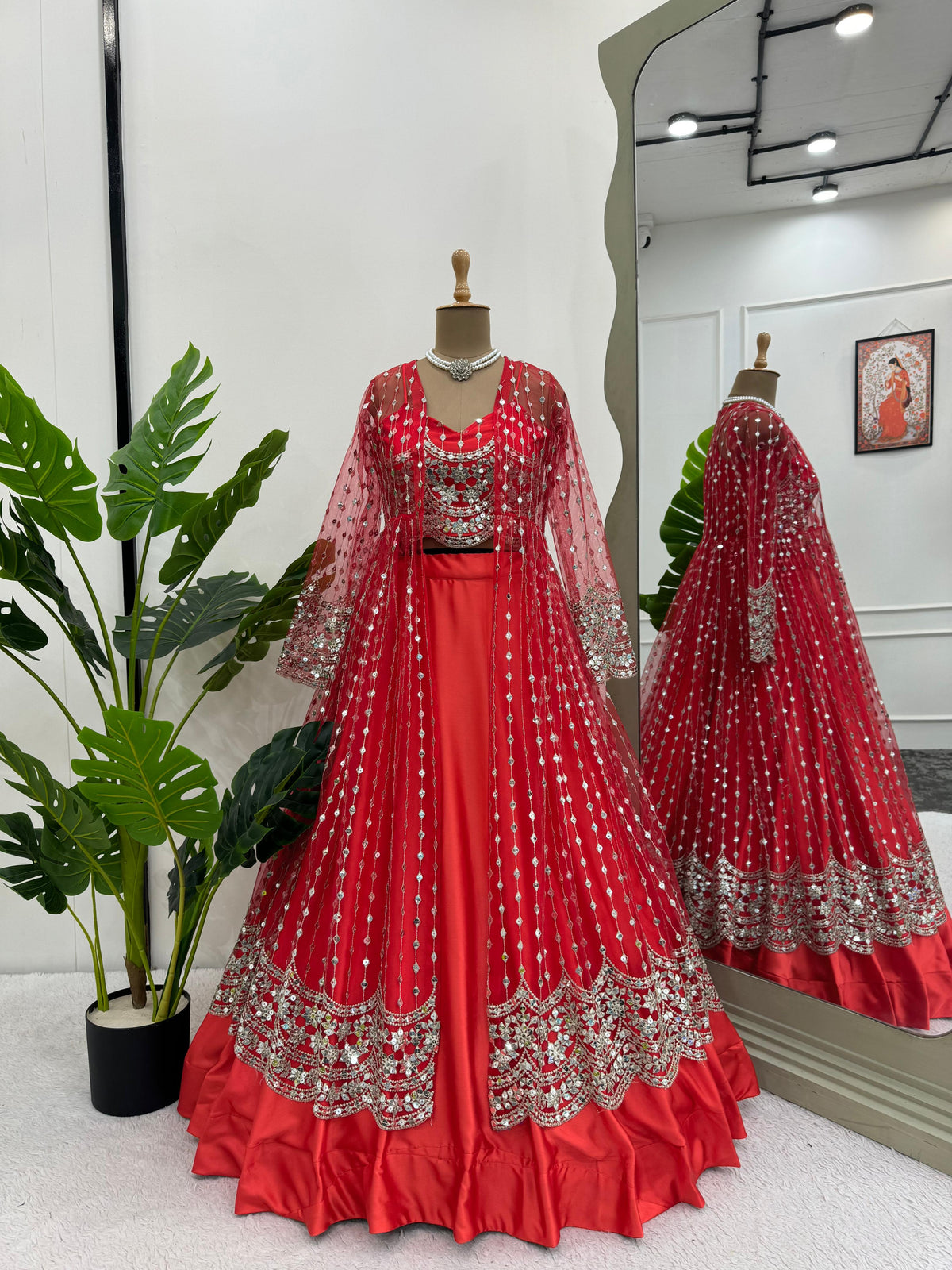 Beautiful Festival Wear Red  Indo Western Lehenga Choli